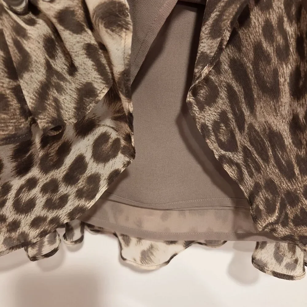 Talbots CHIFFON LEOPARD CHEETAH TIER RUFFLE SKIRT 14P Womens Y2K Preppy 00s